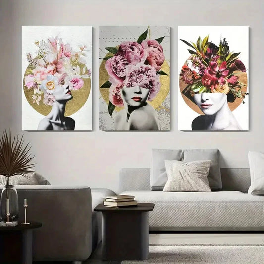 3pcs Modern Black and White Woman Metal Print Ready to Hang Art