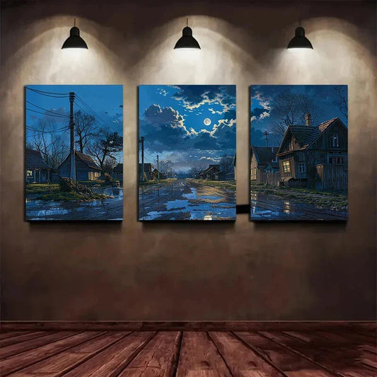 3pcs Dark Clouds Sky River Farmhouse Metal Print Ready to Hang Art