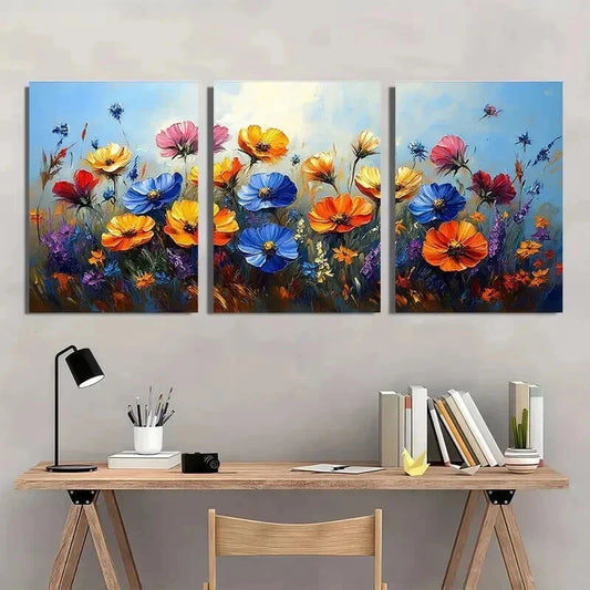 3pcs Colorful Vibrant Wildflower Print Wall Art Set Canvas Framed 40x60cm - High Quality Print 100% Australian Made Wall Canvas Ready to Hang