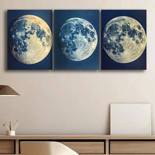 3pcs Raters of the Moon Blue Night Dark Wall Art Set Canvas Framed 40x60cm - High Quality Print 100% Australian Made Wall Canvas Ready to Hang