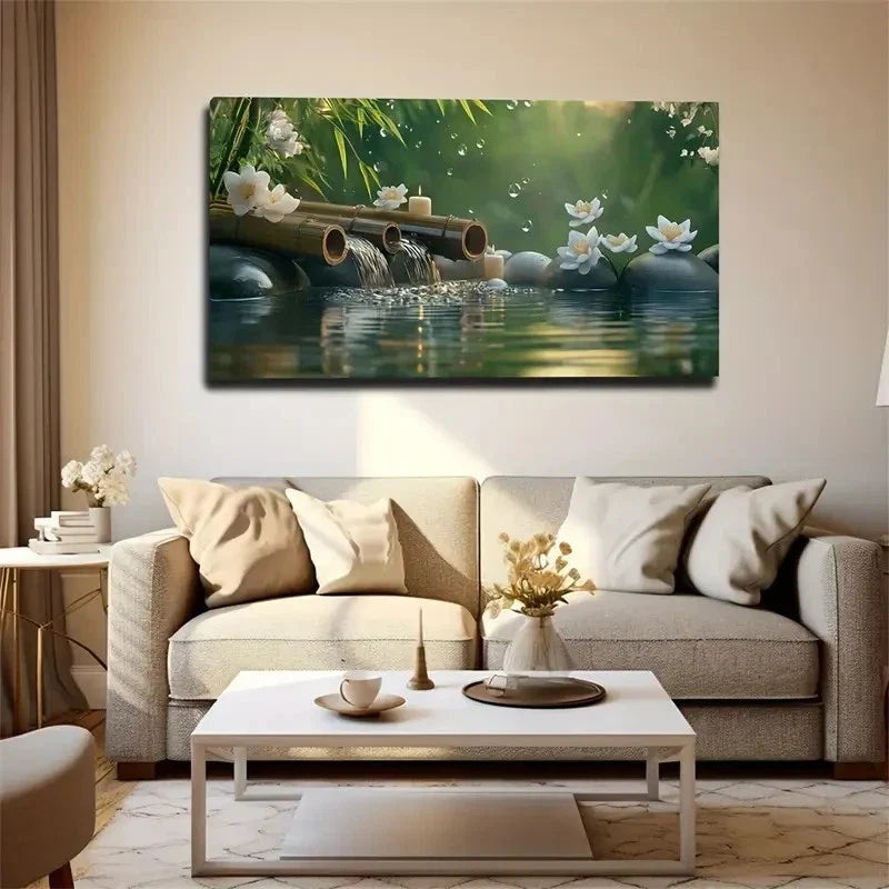Serene Candlelit Zen Garden Wall Art Canvas Office Home Room Framed 120x60cm