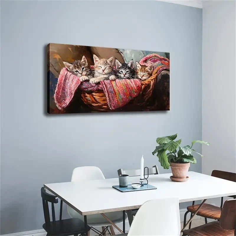 Nordic Style Four Kittens Wacll Art Canvas Office Home Room Framed 120x60cm