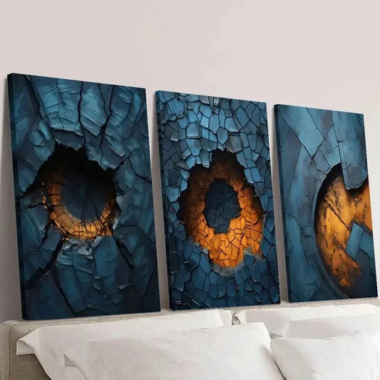 3pcs Abstract Blue Metal Texture Design Wall Art Set Canvas Framed 40x60cm - High Quality Print 100% Australian Made Wall Canvas Ready to Hang