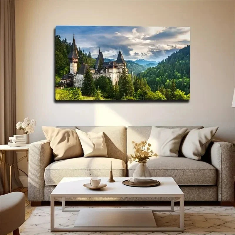 Beautiful Castle European Wall Art Canvas Office Home Room Framed 80x45cm
