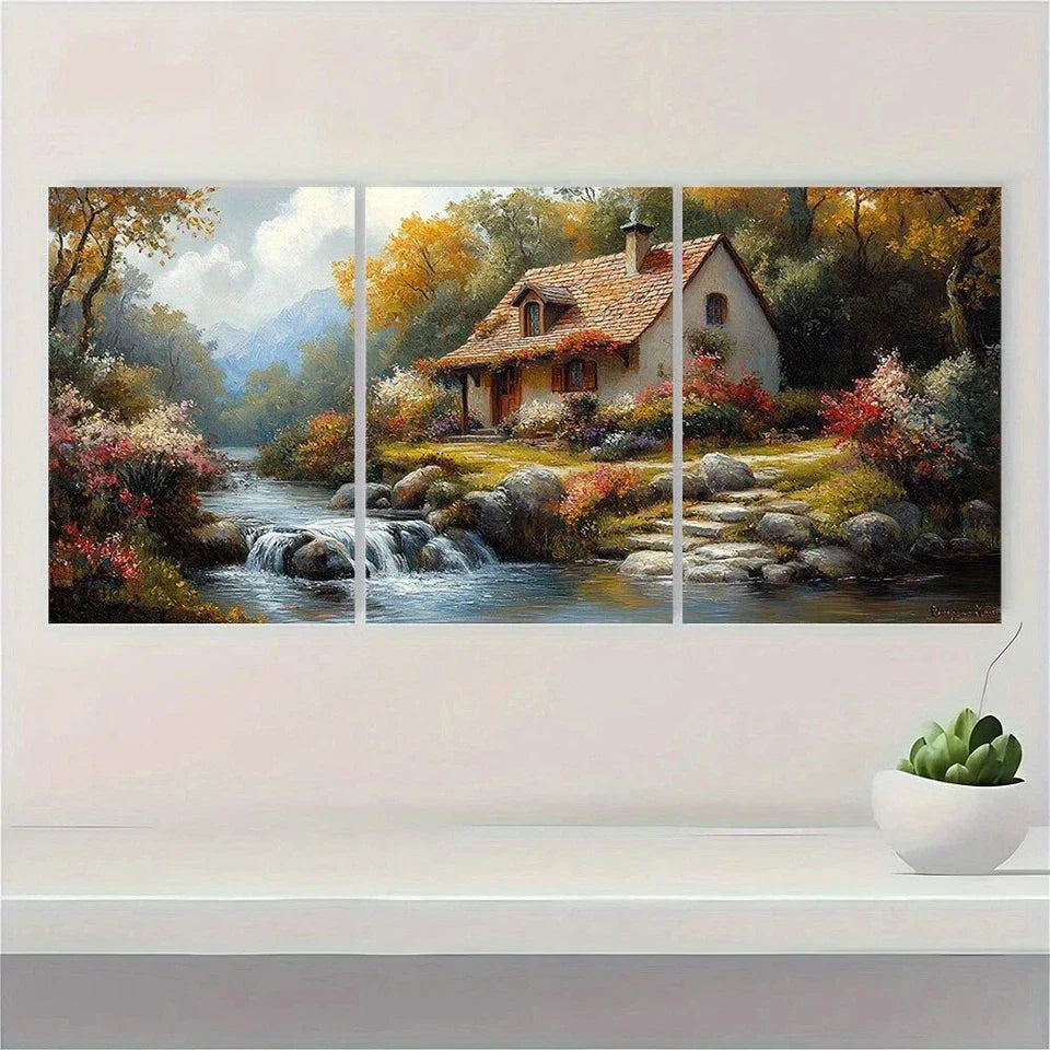 3pcs Vintage Country Cottage Metal Print Ready to Hang Art