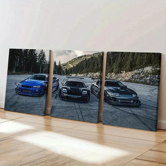 3pcs Modern Vehicle Sports Car & Supercar Wall Art Set Canvas Framed 40x60cm - High Quality Print 100% Australian Made Wall Canvas Ready to Hang