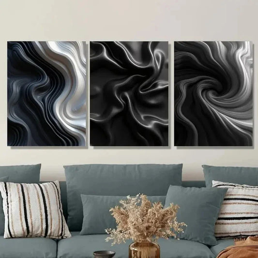 3pcs Modern Abstract Black and White Metal Print Ready to Hang Art