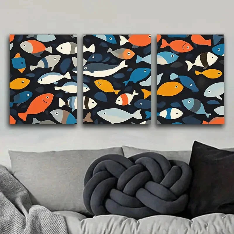 3pcs Fish Pattern Colorful Relax Perfect Wall Art Set Canvas Framed 40x60cm - High Quality Print 100% Australian Made Wall Canvas Ready to Hang