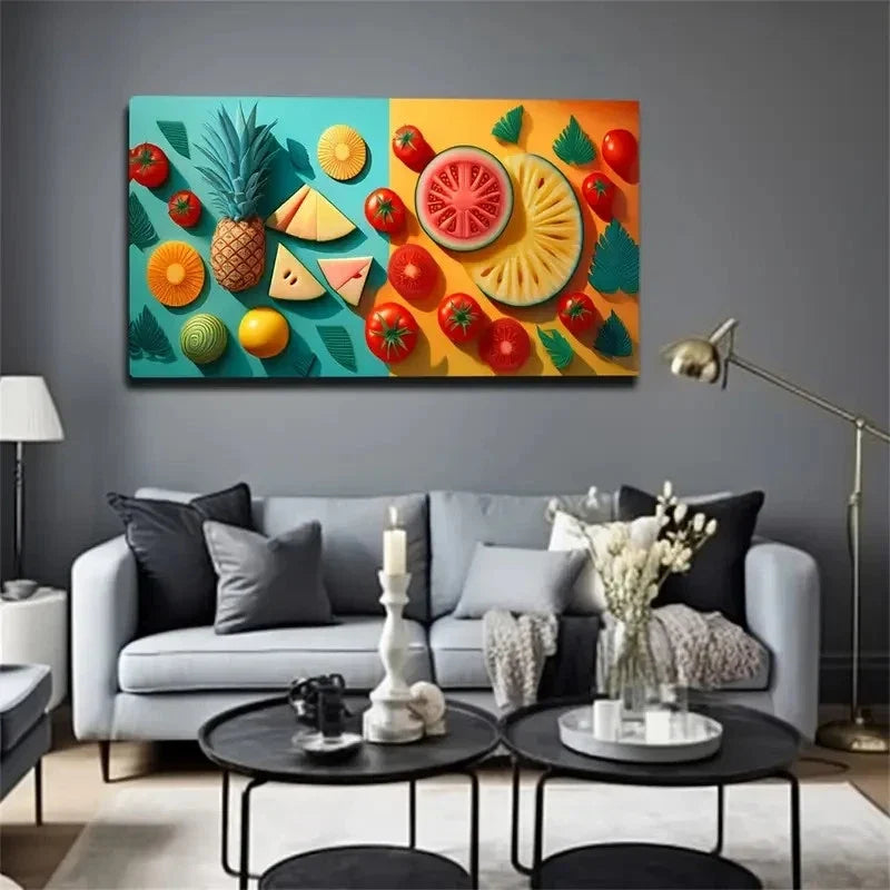 Abstract Fruit Cut Fruit Wall Art Canvas Office Home Room Framed 80x45cm