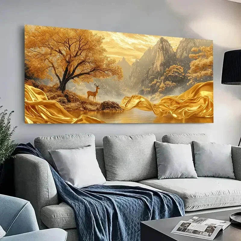Golden Mountains Nature Beauty Wall Art Canvas Office Home Room Framed 80x45cm