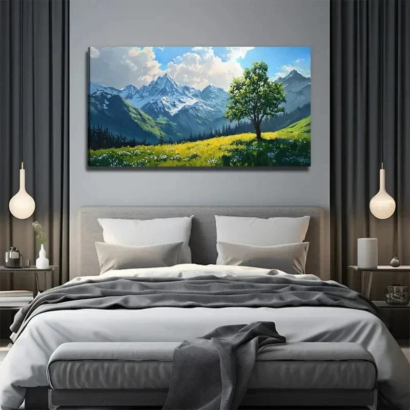 Large Modern Tree Landscape Wall Art Canvas Office Home Room Framed 80x45cm