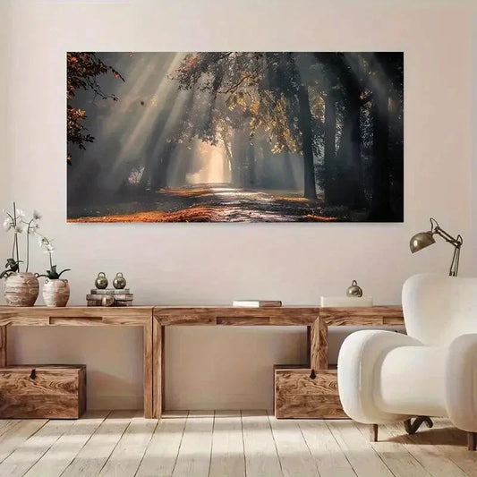 Serene Forest Pathway Sunlight Wall Art Canvas Office Home Room Framed 120x60cm