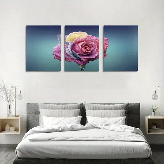 3pcs Colored Roses Beautiful Elegant Metal Print Ready to Hang Art