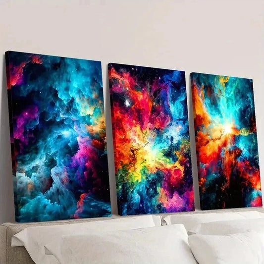 3pcs Abstract Colorful Nebula Painting Wall Art Set Canvas Framed 40x60cm - High Quality Print 100% Australian Made Wall Canvas Ready to Hang