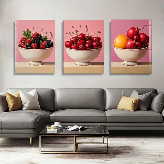 3pcs Citrus Elegant Bowls Vibrant Pink Perfect Wall Art Set Canvas Framed 40x60cm - High Quality Print 100% Australian Made Wall Canvas Ready to Hang