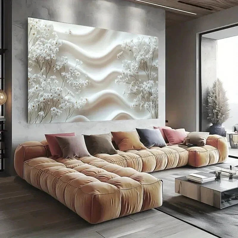 Elegant White Ripple Modern Wall Art wall canvas office home room framed 120x60cm