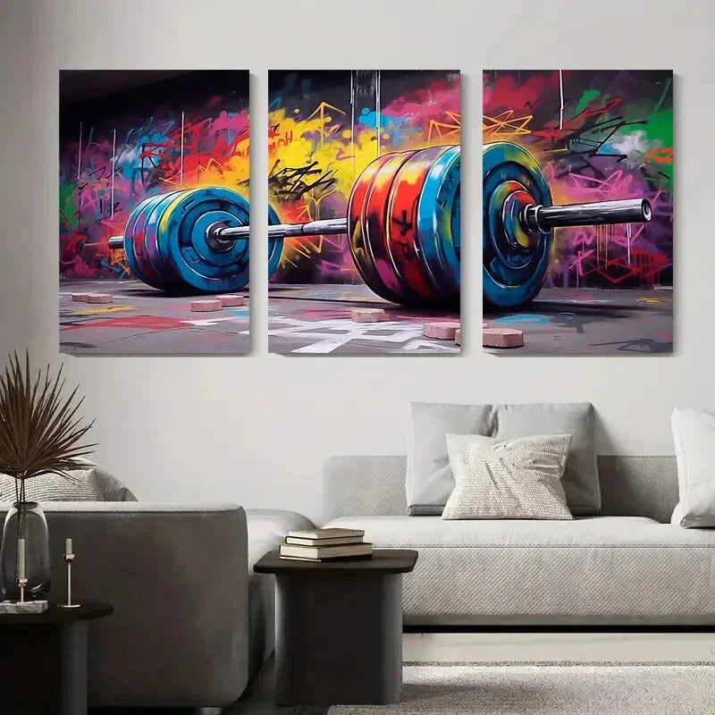 3pcs Vibrant Graffiti Weightlifting Colorful Metal Print Ready to Hang Art