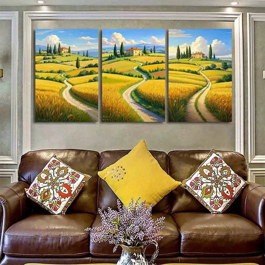 3pcs Vibrant Rolling Hills & Lush Greenery Metal Print Ready to Hang Art