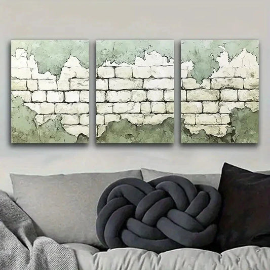 3pcs A picture of a green and white wall Metal Print Ready to Hang Art