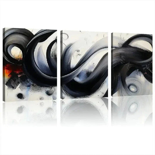 3pcs Floral Design with Black White and Orange Wall Art Set Canvas Framed 40x60cm - High Quality Print 100% Australian Made Wall Canvas Ready to Hang