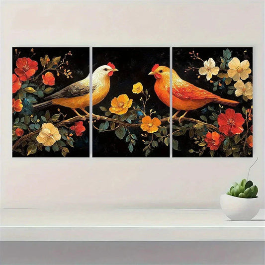 3pcs Garden and Chicken Painting Metal Print Ready to Hang Art