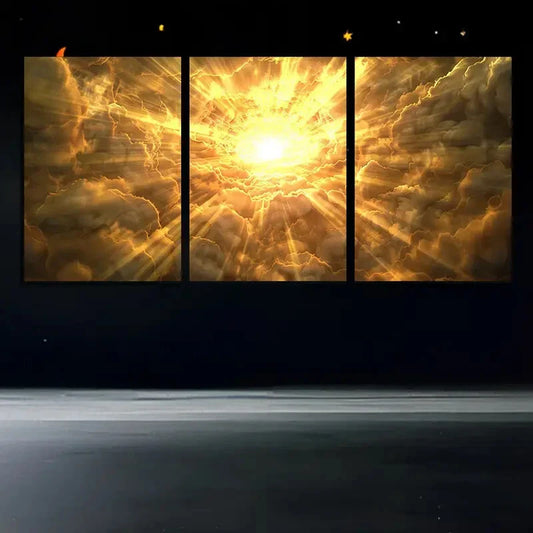 3pcs Baiyun Radiant Sunburst White Metal Print Ready to Hang Art
