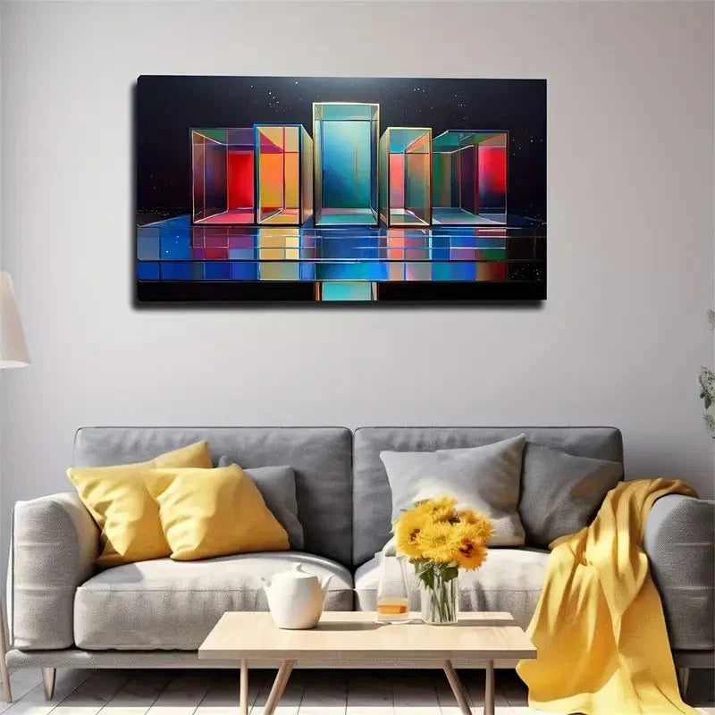 Vibrant Abstract Boxes Colorful Wall Art Canvas Office Home Room Framed 120x60cm