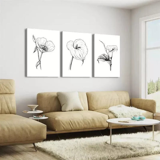 3pcs Minimalist Tropical Wildflower Plant Wall Art Set Canvas Framed 40x60cm - High Quality Print 100% Australian Made Wall Canvas Ready to Hang