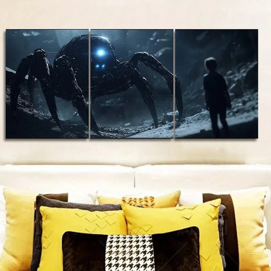 3pcs Featuring Large Mechanical Spiders, Metal Print Ready to Hang Art