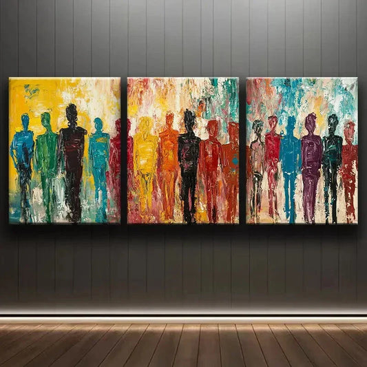 3pcs A Row of People Different Colorful Perfect Wall Art Set Canvas Framed 40x60cm - High Quality Print 100% Australian Made Wall Canvas Ready to Hang