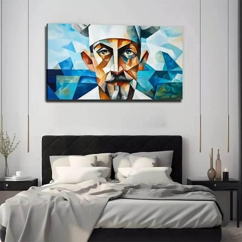 Abstract Chef's Face Suitable Wall Art Canvas Office Home Room Framed 80x45cm