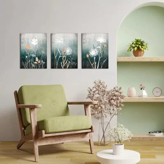 3pcs Vintage Aesthetic Green and Grey Plant Wall Art Set Canvas Framed 40x60cm - High Quality Print 100% Australian Made Wall Canvas Ready to Hang