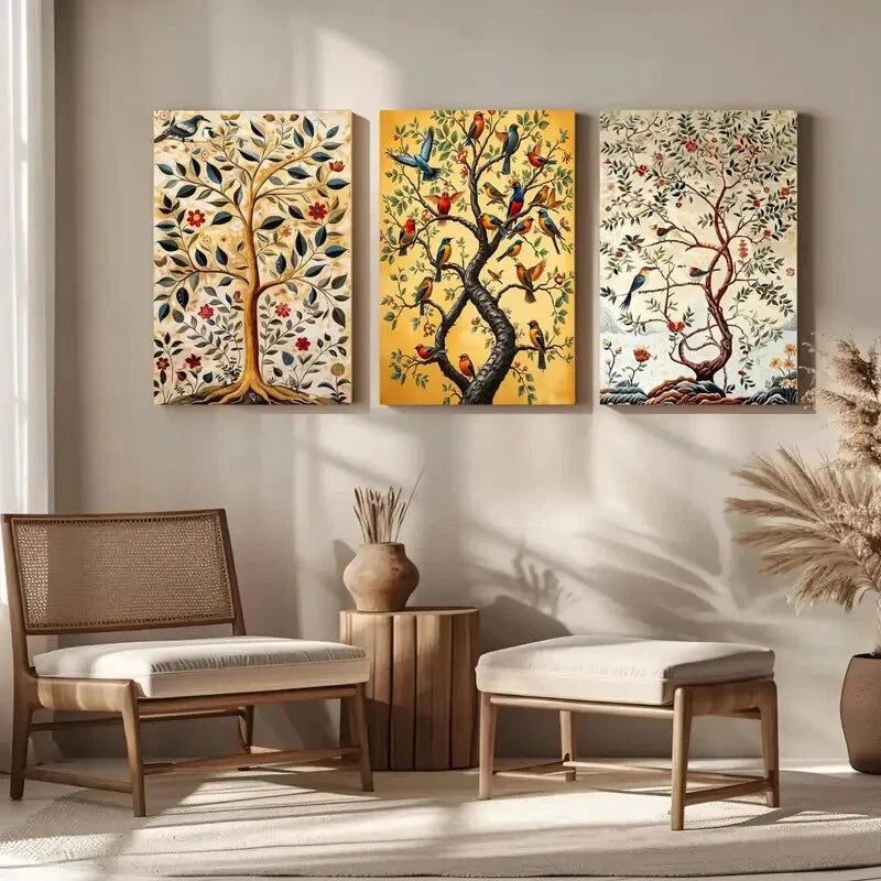 3pcs Colorful Birds and Flowers Painting Metal Print Ready to Hang Art