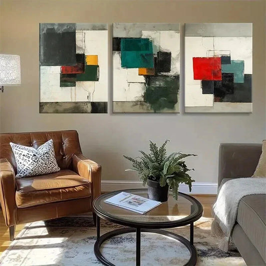 3pcs Abstract Geometric Color Splashes Blocks Wall Art Set Canvas Framed 40x60cm - High Quality Print 100% Australian Made Wall Canvas Ready to Hang