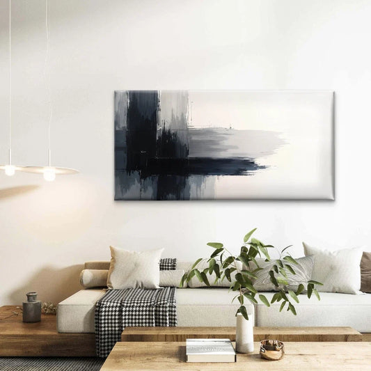 Minimalist Grey Black Abstract Wall Art Canvas Office Home Room Framed 80x45cm