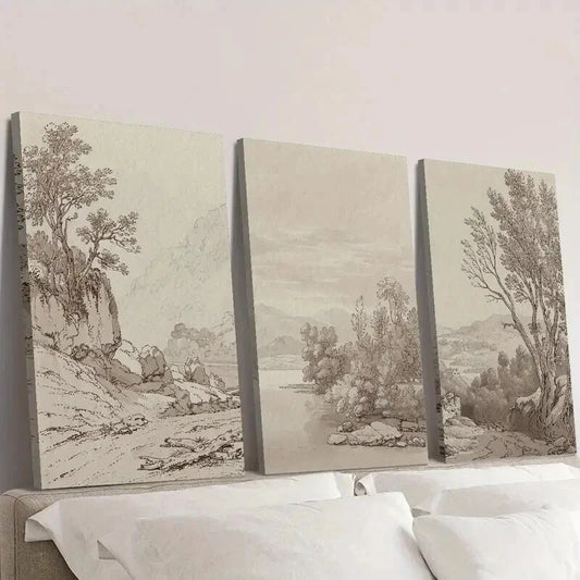 3pcs Classical Vintage Countryside Landscape Wall Art Set Canvas Framed 40x60cm - High Quality Print 100% Australian Made Wall Canvas Ready to Hang