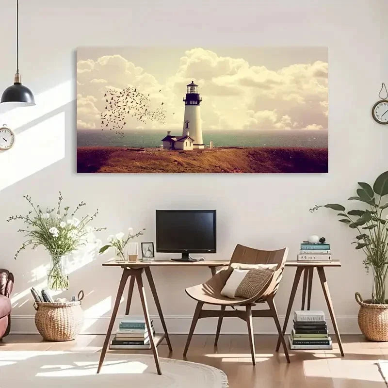 Lighthouse Tower Seascape Wall Art Canvas Office Home Room Framed 120x60cm