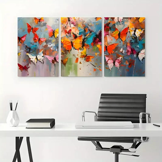 3pcs Colorful Abstract Butterfly Painting Wall Art Set Canvas Framed 40x60cm - High Quality Print 100% Australian Made Wall Canvas Ready to Hang