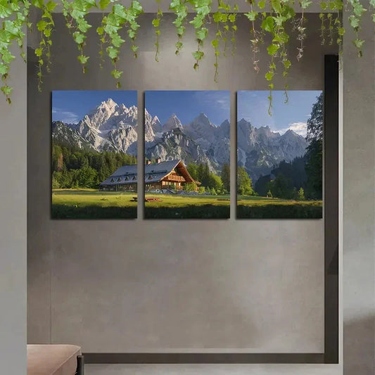 3pcs Rustic Mountain Cabin Scenery Metal Print Ready to Hang Art