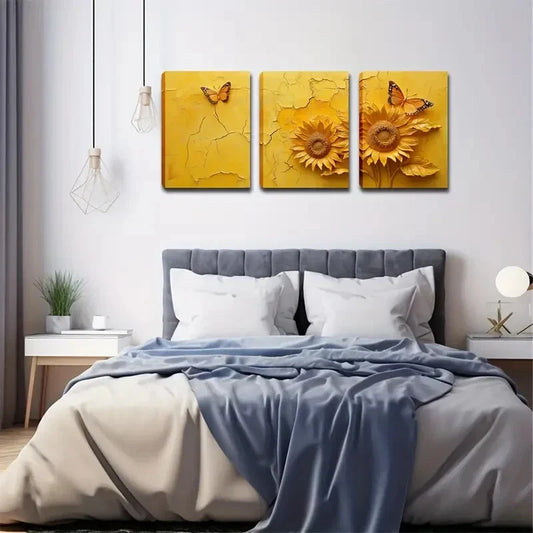 3pcs Two Yellow Sunflowers Modern Style Wall Art Set Canvas Framed 40x60cm - High Quality Print 100% Australian Made Wall Canvas Ready to Hang