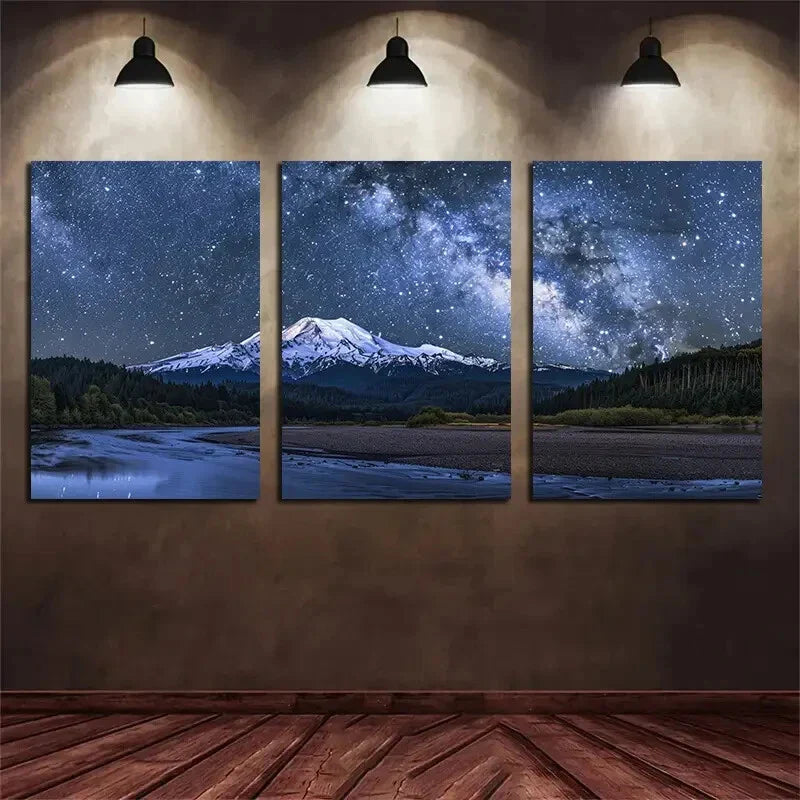 3pcs Starry Night Mountain Milky Way Galaxy Metal Print Ready to Hang Art