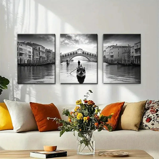 3pcs Venice Gondola Landscape Rialto Perfect Wall Art Set Canvas Framed 40x60cm - High Quality Print 100% Australian Made Wall Canvas Ready to Hang
