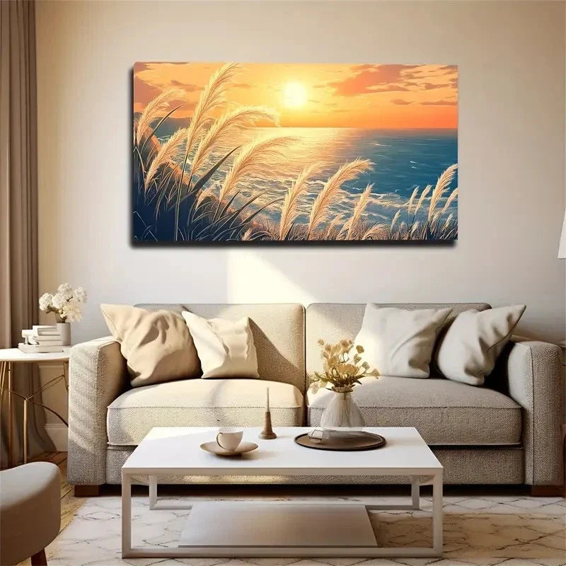 Glowing Sunlight And Waves Wall Art canvas office home room framed 120x60cm