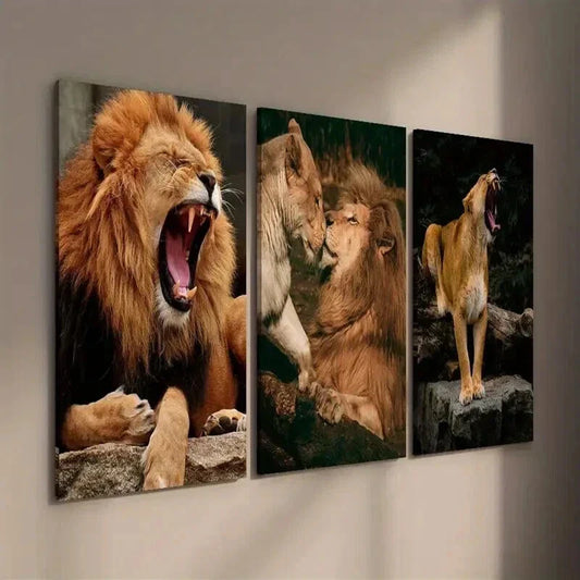 3pcs Lion Mother & Calf Lion Roar Wall Art Set Canvas Framed 40x60cm - High Quality Print 100% Australian Made Wall Canvas Ready to Hang