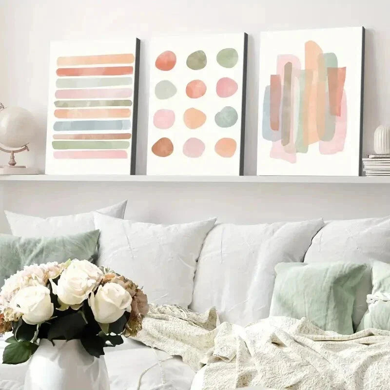 3pcs Abstract Geometric Beige Bold Lines Colour Wall Art Set Canvas Framed 40x60cm - High Quality Print 100% Australian Made Wall Canvas Ready to Hang