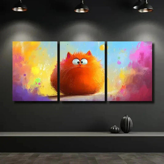 3pcs Charming Cartoon Orange Cat Wall Art Set Canvas Framed 40x60cm - High Quality Print 100% Australian Made Wall Canvas Ready to Hang