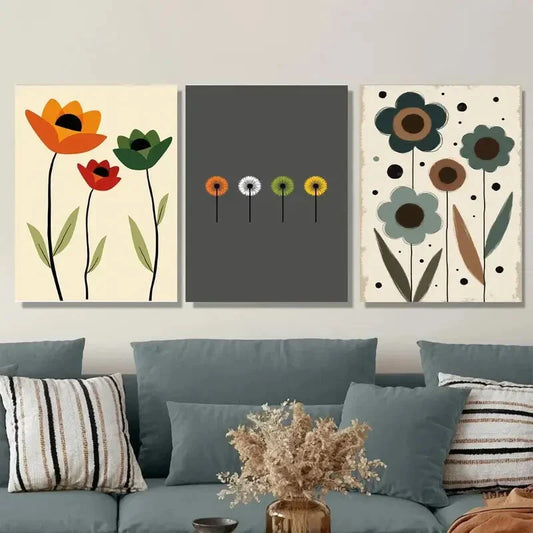 3pcs Modern Floral Vibrant Tulip, Dandelion Wall Art Set Canvas Framed 40x60cm - High Quality Print 100% Australian Made Wall Canvas Ready to Hang