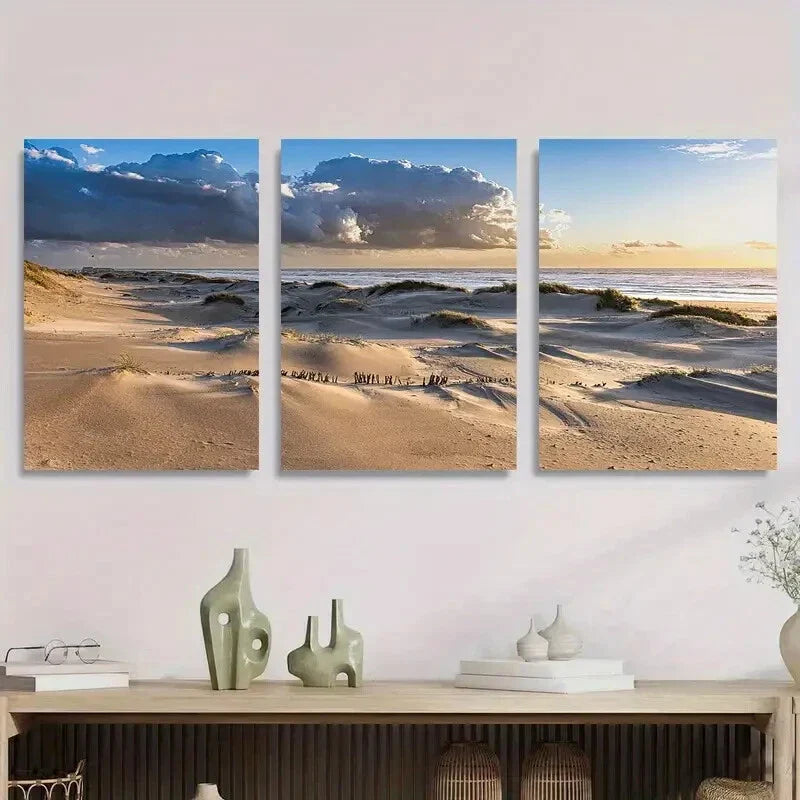 3pcs Beach Sand Dunes Landscape Scenic Ocean Metal Print Ready to Hang Art