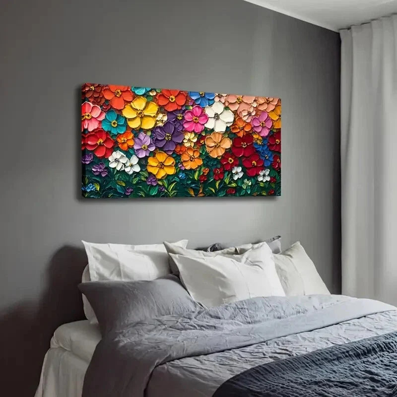 Vibrant Floral Design Abstract Wall Art Canvas Office Home Room Framed 120x60cm
