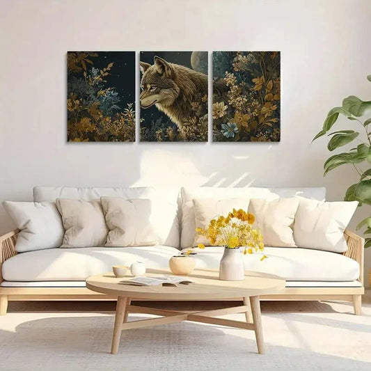 3pcs Mystical Nighttime Forest Scene Metal Print Ready to Hang Art